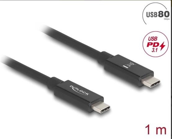 Delock USB 80 Gbps kabel USB Type-C™ samec na samec 16K 60 Hz PD 3.1 240 W E-Marker koaxiál 1 m černá