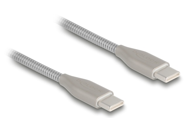 Delock Kabel USB-C™ USB 2.0 s kovovým opláštěním, ze zástrčky USB Type-C™ na zástrčku PD 3.0, 60 W, 1 m, stříbrný