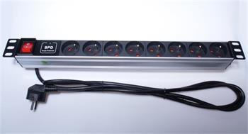 PremiumCord PDU 19" 1U, 8x230V, 2m kabel, vypínač, přepěťová ochrana